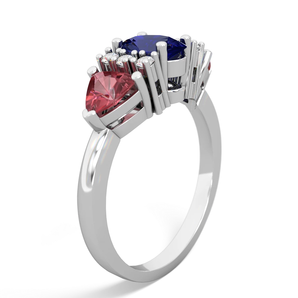 Lab Sapphire Antique Style Three Stone 14K White Gold ring R2186