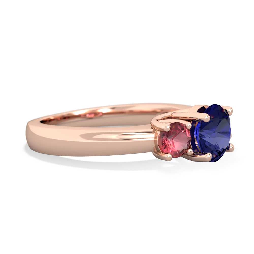 Lab Sapphire Three Stone Round Trellis 14K Rose Gold ring R4018