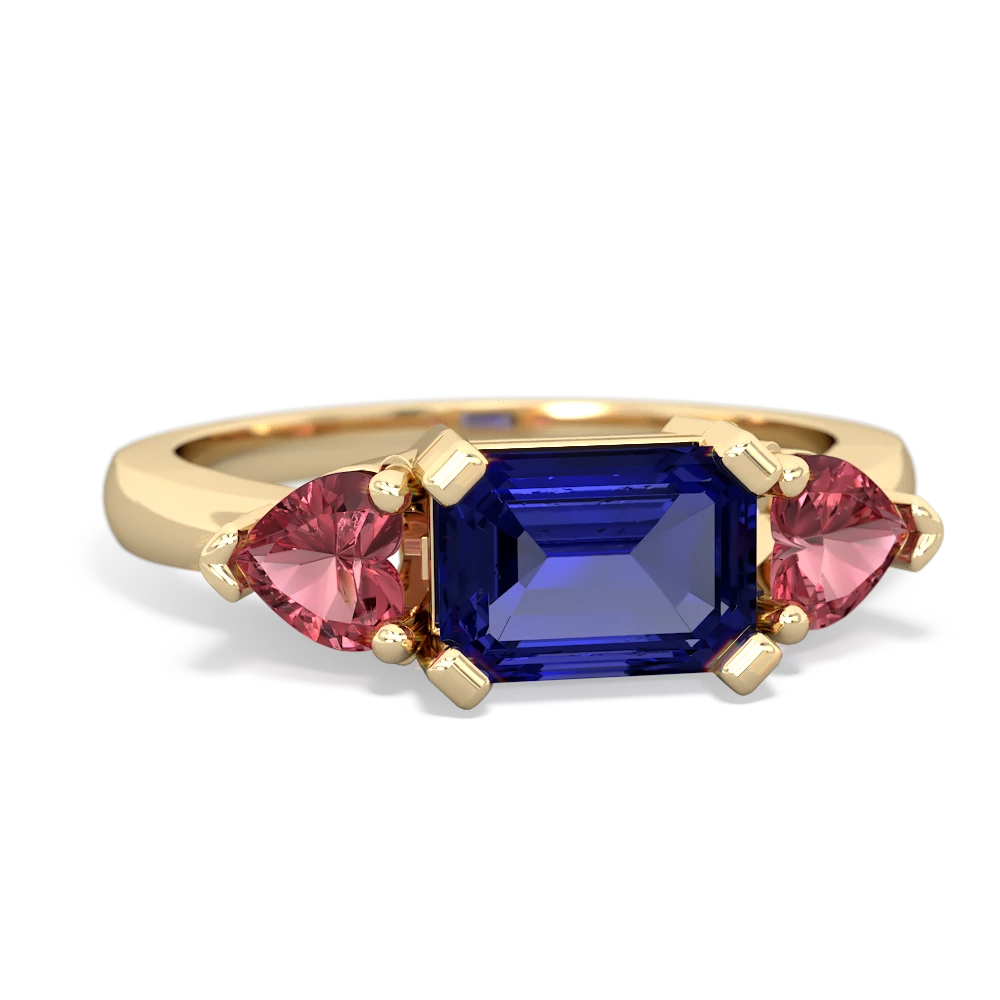 Lab Sapphire Three Stone 14K Yellow Gold ring R5235