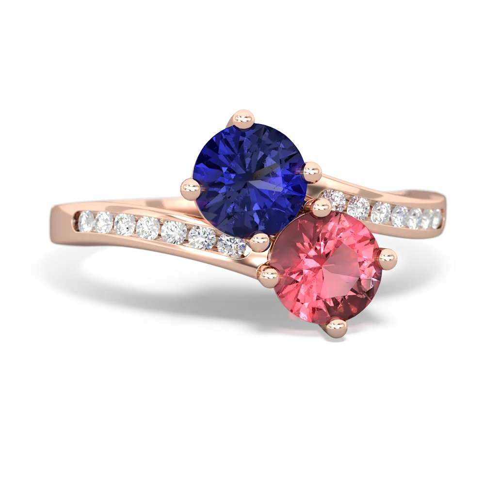 Lab Sapphire Channel Set Two Stone 14K Rose Gold ring R5303