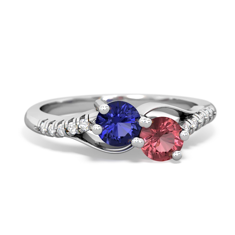 Lab Sapphire Infinity Pave Two Stone 14K White Gold ring R5285