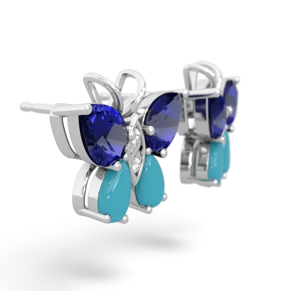 Lab Sapphire Butterfly 14K White Gold earrings E2215