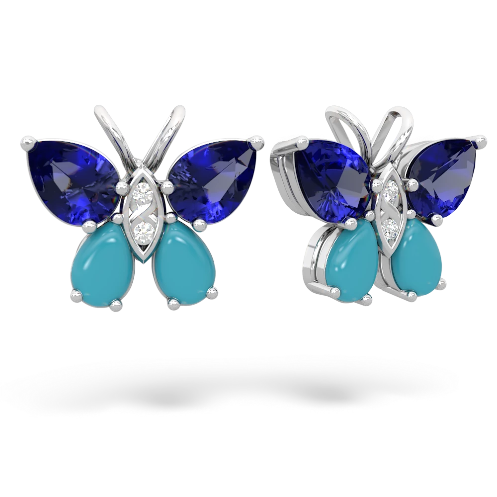 Lab Sapphire Butterfly 14K White Gold earrings E2215