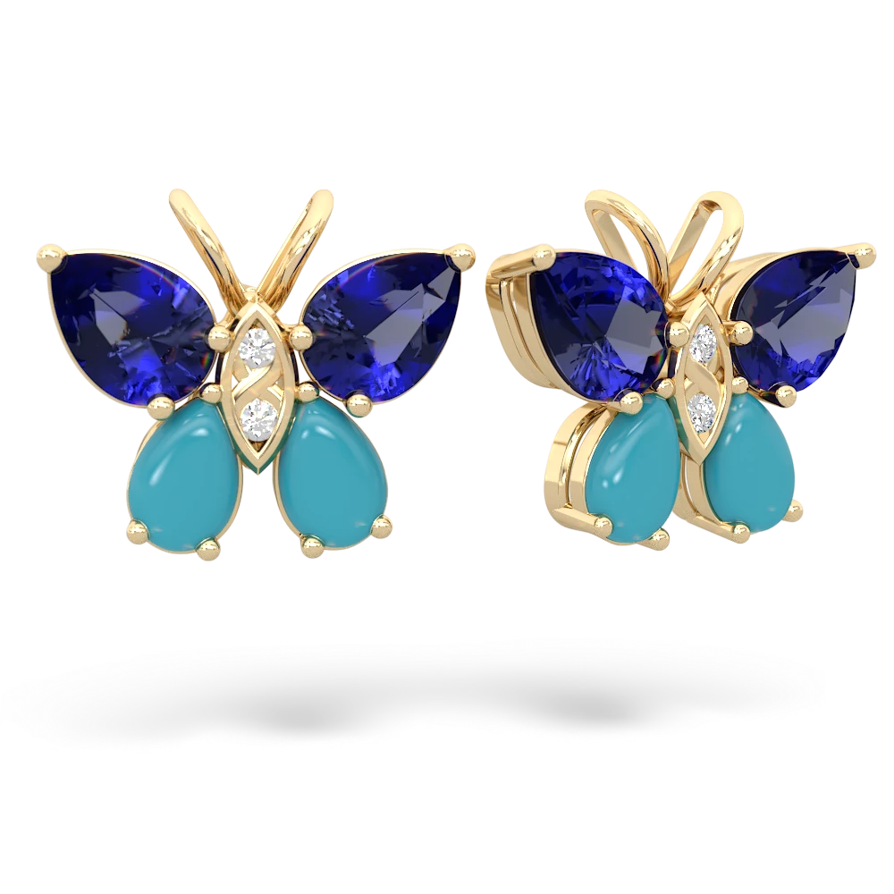 Lab Sapphire Butterfly 14K Yellow Gold earrings E2215