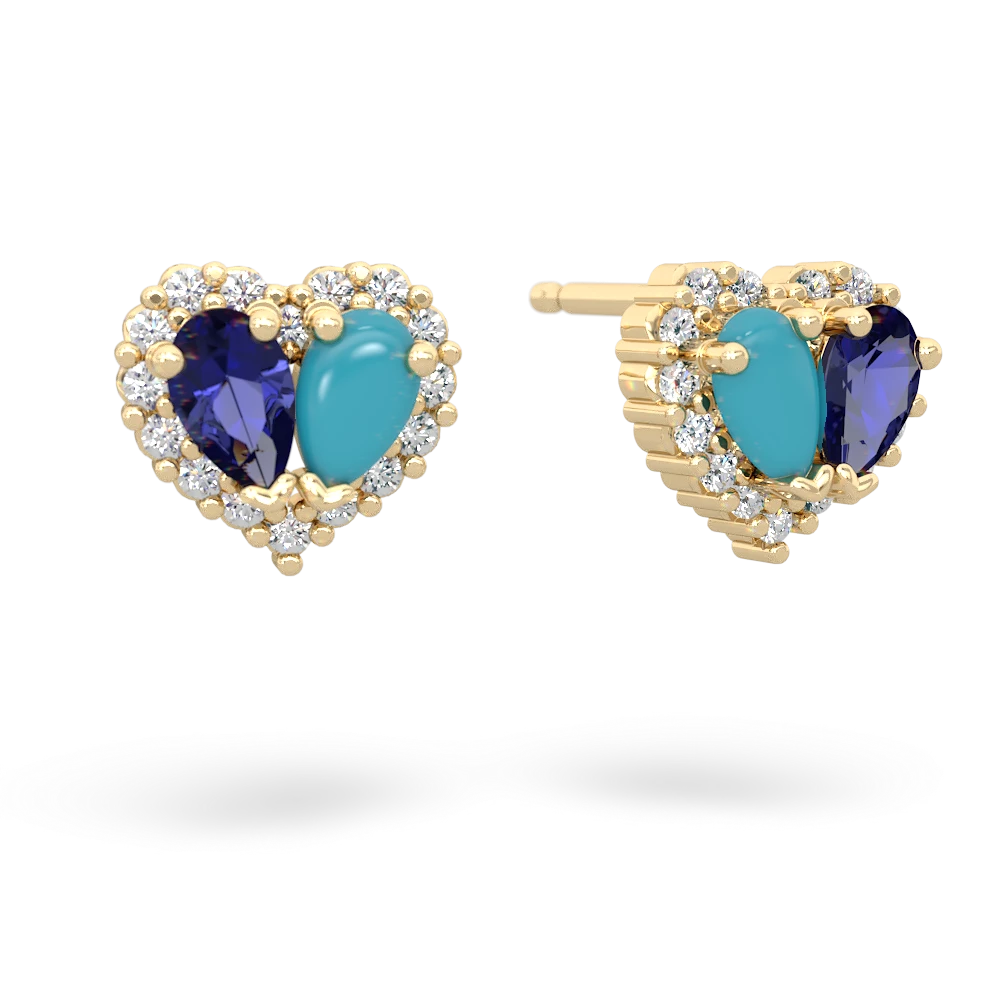 Lab Sapphire Halo 14K Yellow Gold earrings E7008