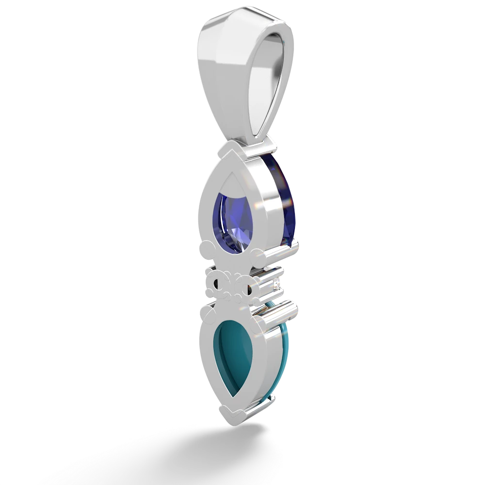 Lab Sapphire Bowtie Drop 14K White Gold pendant P0865