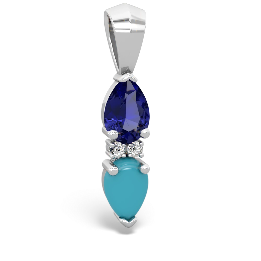 Lab Sapphire Bowtie Drop 14K White Gold pendant P0865