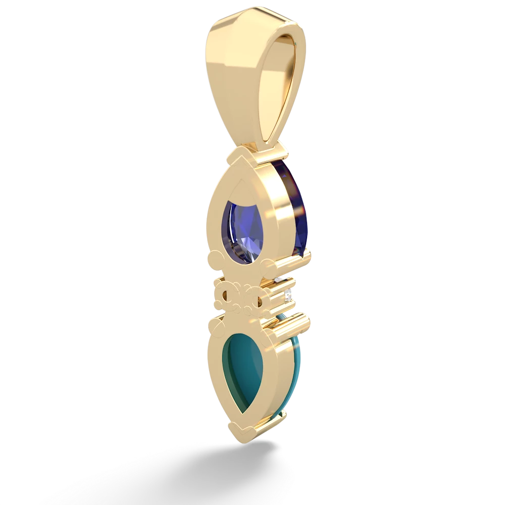 Lab Sapphire Bowtie Drop 14K Yellow Gold pendant P0865