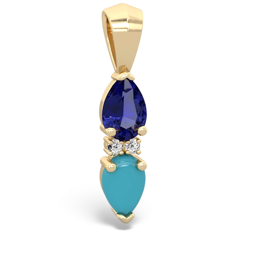 Lab Sapphire Bowtie Drop 14K Yellow Gold pendant P0865