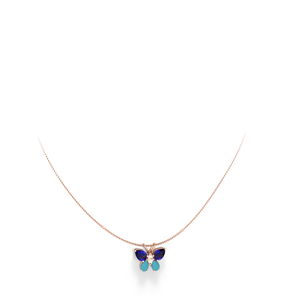 Lab Sapphire Butterfly 14K Rose Gold pendant P2215