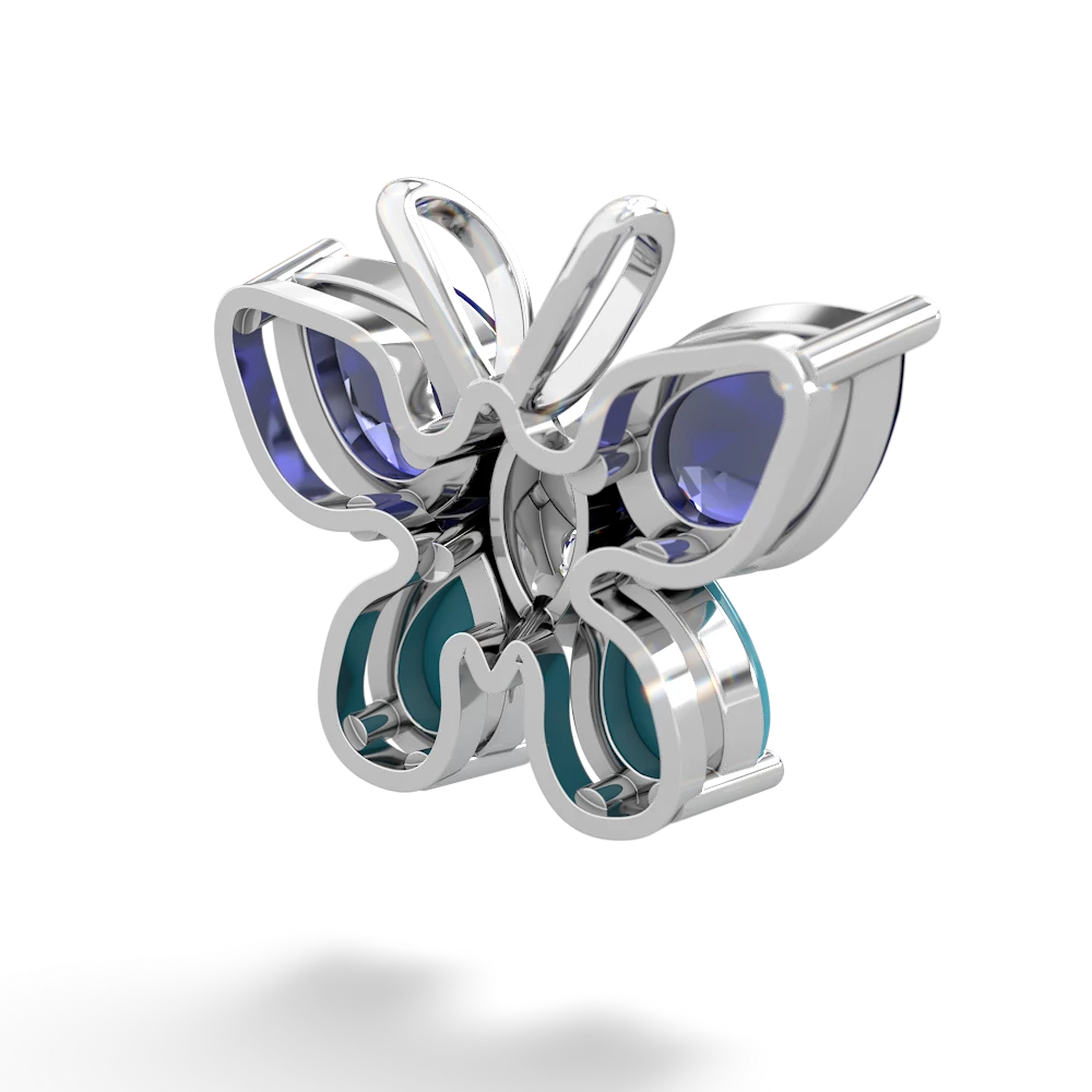 Lab Sapphire Butterfly 14K White Gold pendant P2215