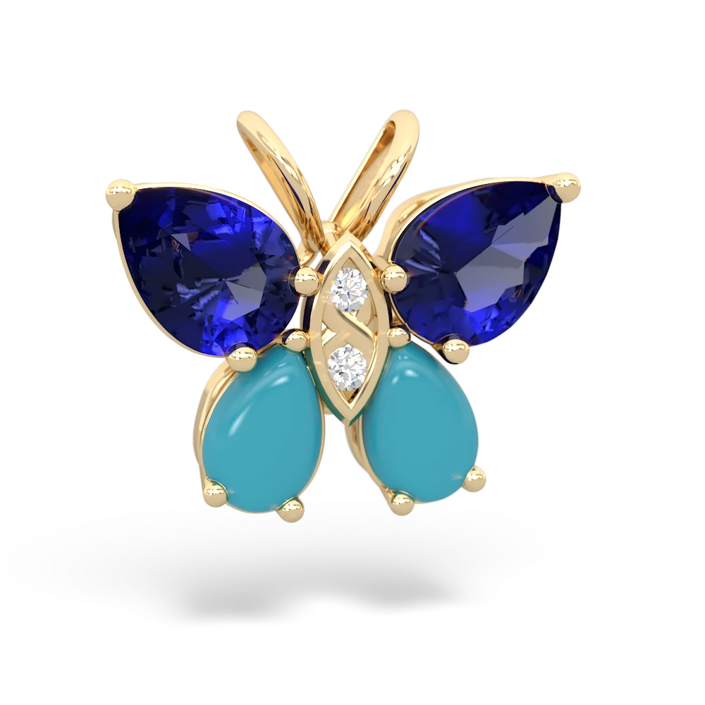 Lab Sapphire Butterfly 14K Yellow Gold pendant P2215