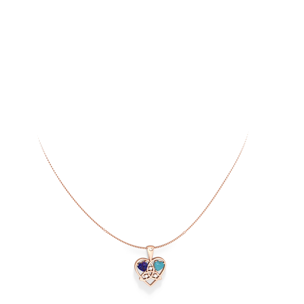 Lab Sapphire Celtic Trinity Heart 14K Rose Gold pendant P5331