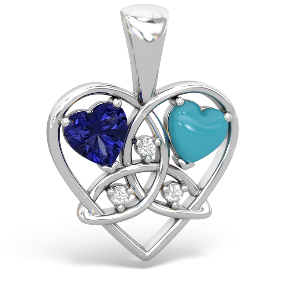 Lab Sapphire Celtic Trinity Heart 14K White Gold pendant P5331