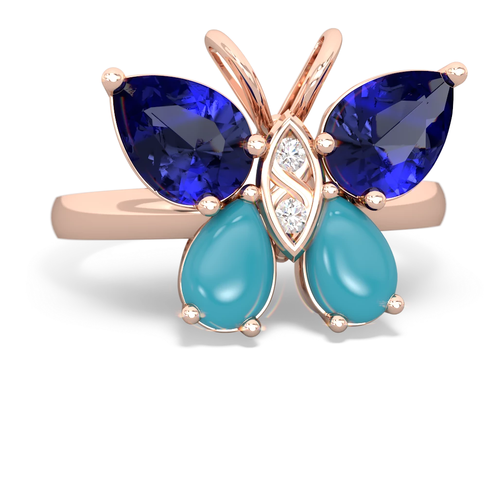 Lab Sapphire Butterfly 14K Rose Gold ring R2215