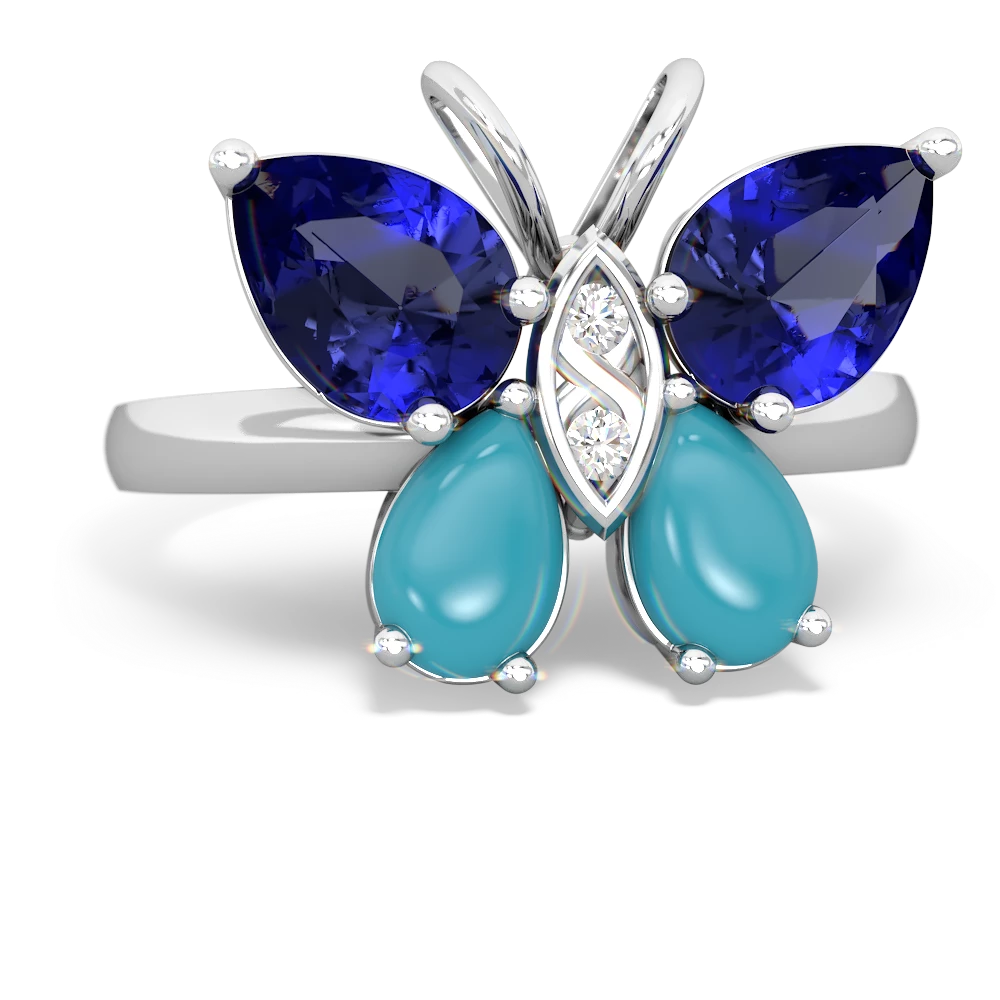 Lab Sapphire Butterfly 14K White Gold ring R2215