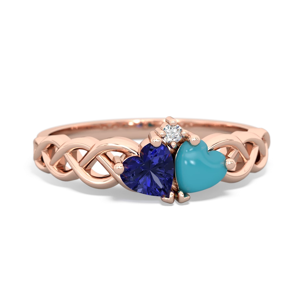 Lab Sapphire Heart To Heart Braid 14K Rose Gold ring R5870