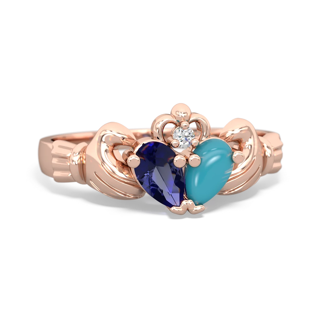 Lab Sapphire 'Our Heart' Claddagh 14K Rose Gold ring R2388