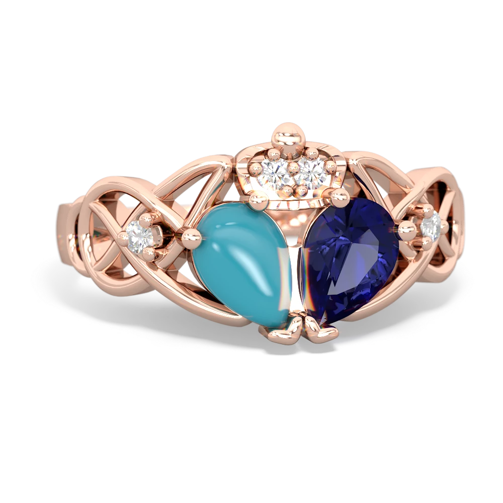 Lab Sapphire 'One Heart' Celtic Knot Claddagh 14K Rose Gold ring R5322