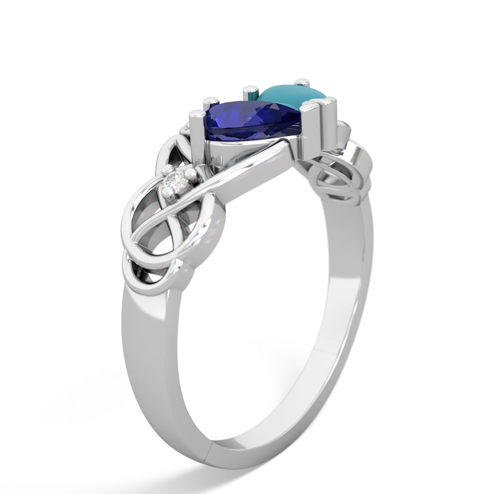 Lab Sapphire 'One Heart' Celtic Knot Claddagh 14K White Gold ring R5322