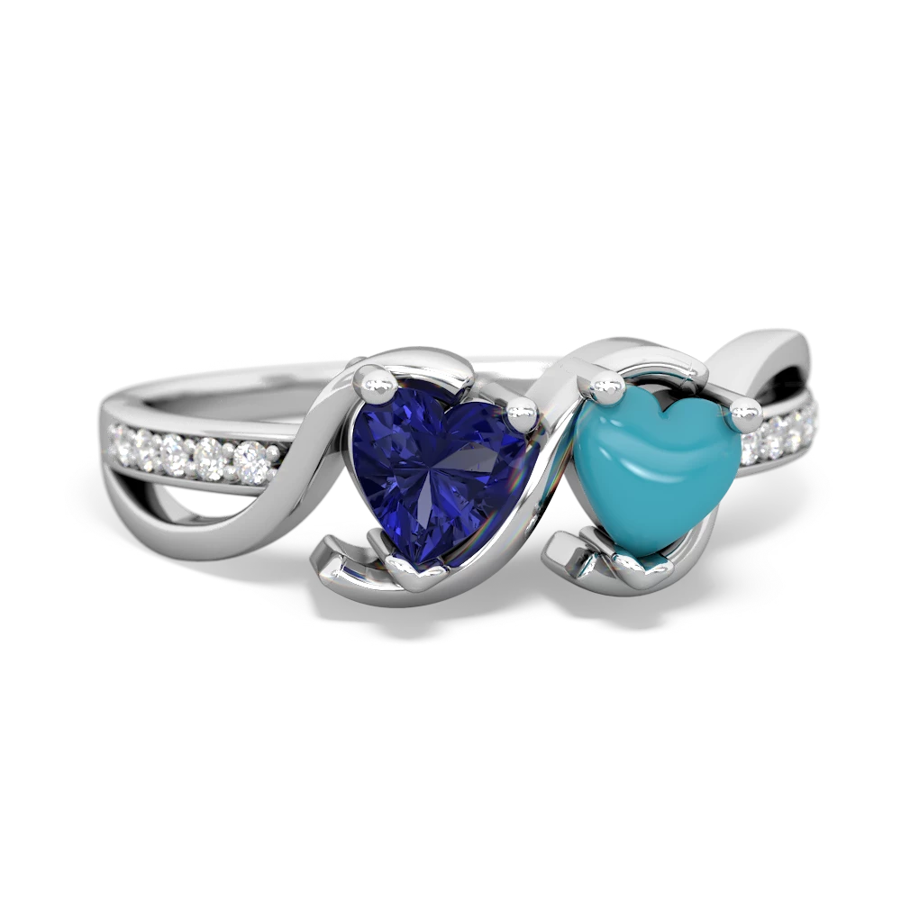 Lab Sapphire Side By Side 14K White Gold ring R3090