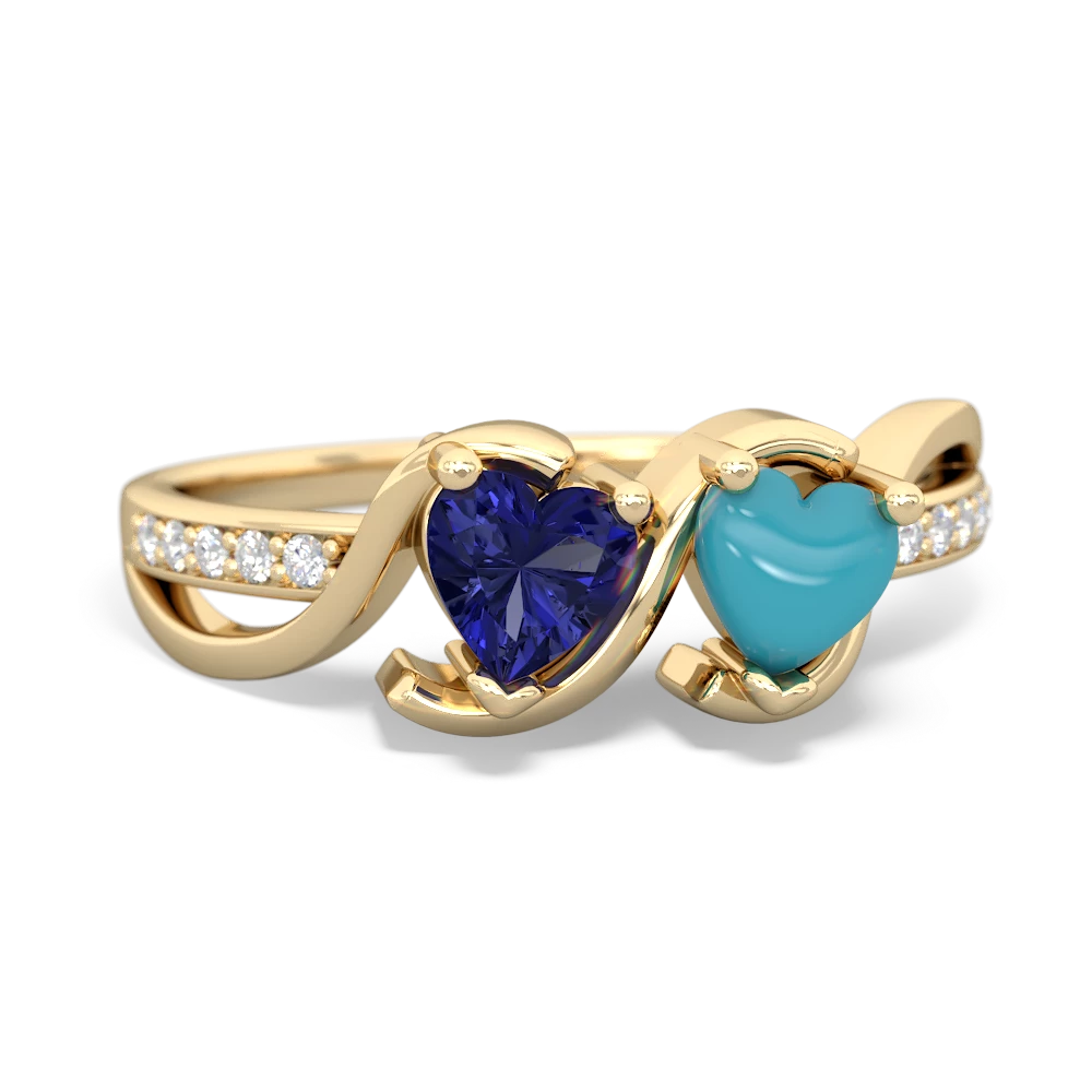 Lab Sapphire Side By Side 14K Yellow Gold ring R3090