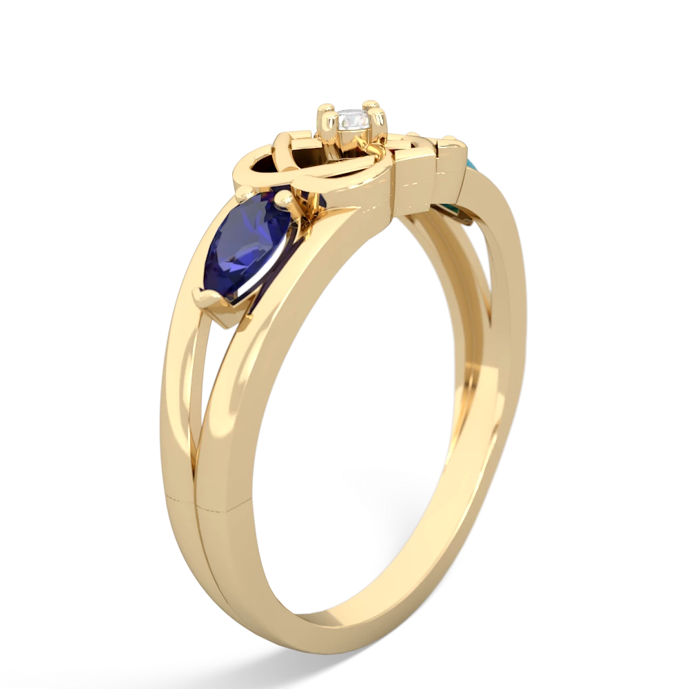 Lab Sapphire Hearts Intertwined 14K Yellow Gold ring R5880