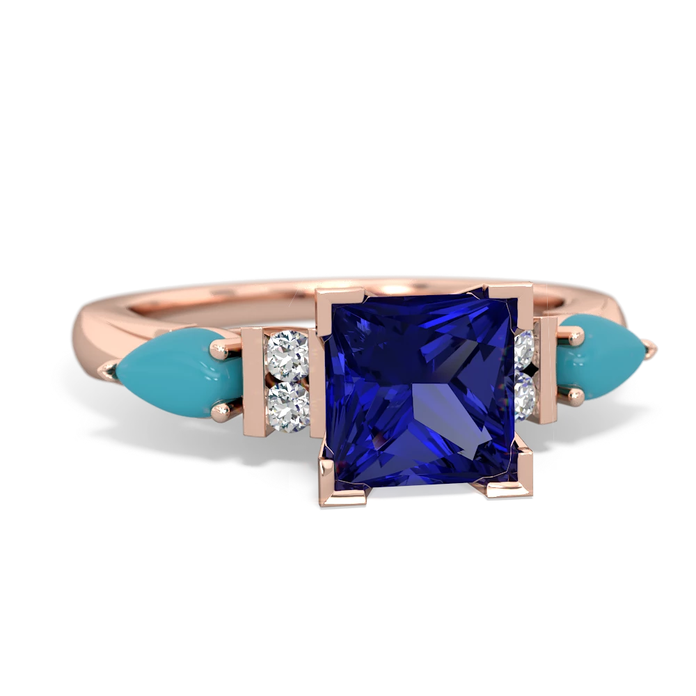 Lab Sapphire 6Mm Princess Eternal Embrace Engagement 14K Rose Gold ring C2002