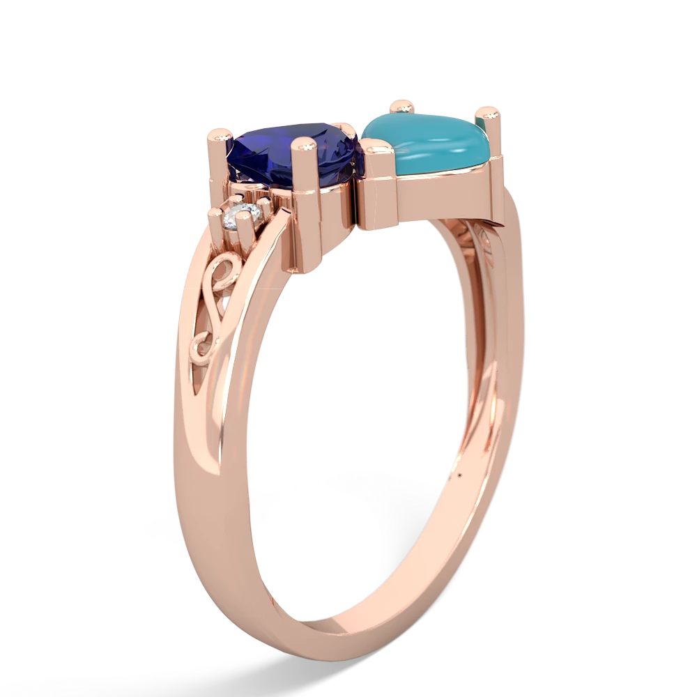 Lab Sapphire Snuggling Hearts 14K Rose Gold ring R2178