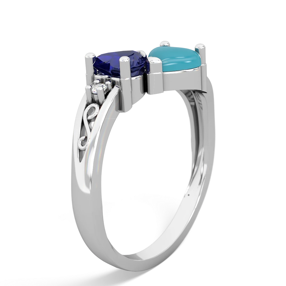 Lab Sapphire Snuggling Hearts 14K White Gold ring R2178