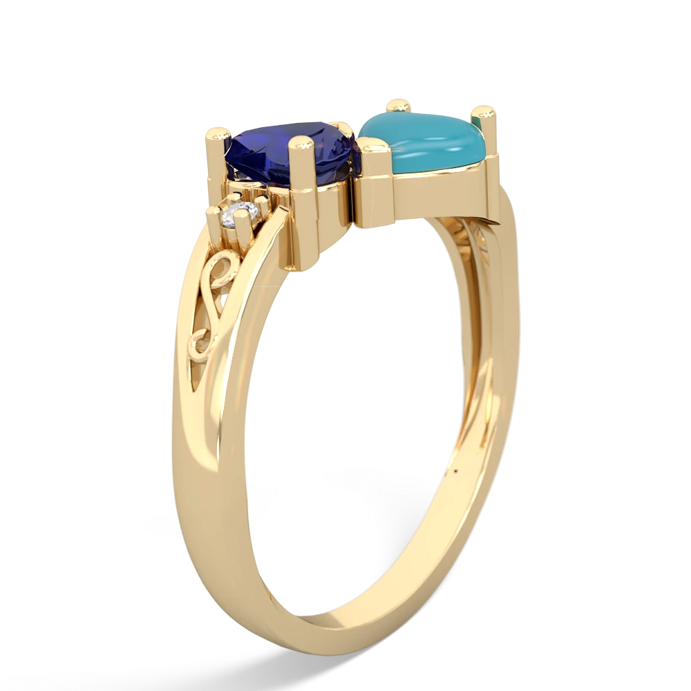 Lab Sapphire Snuggling Hearts 14K Yellow Gold ring R2178