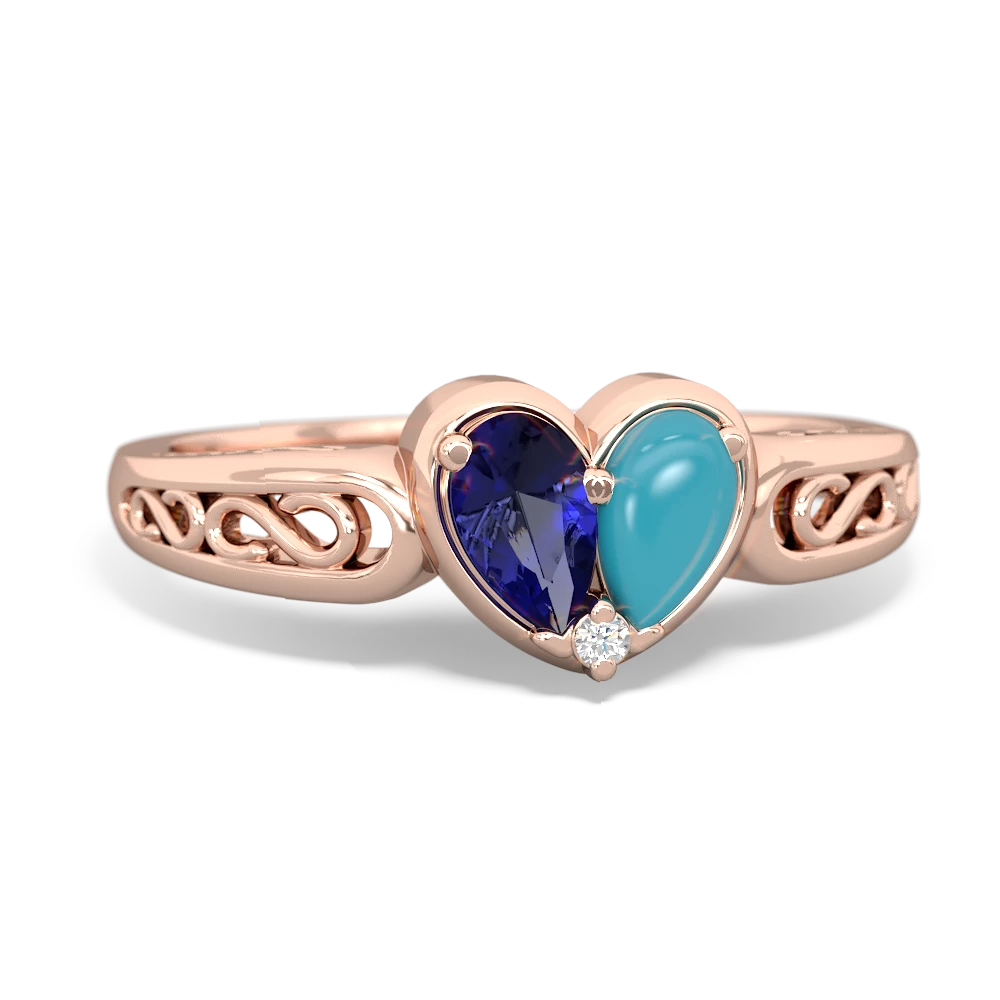 Lab Sapphire Filligree 'One Heart' 14K Rose Gold ring R5070