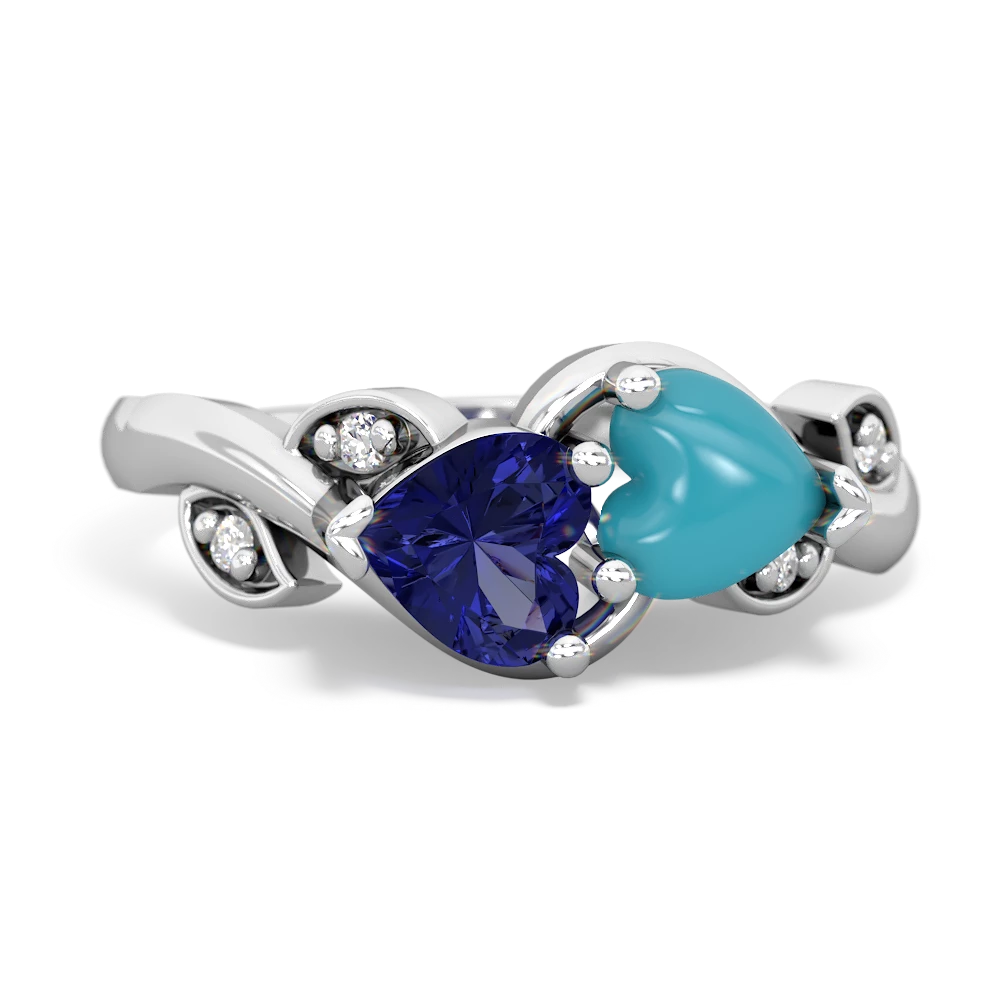 Lab Sapphire Floral Elegance 14K White Gold ring R5790