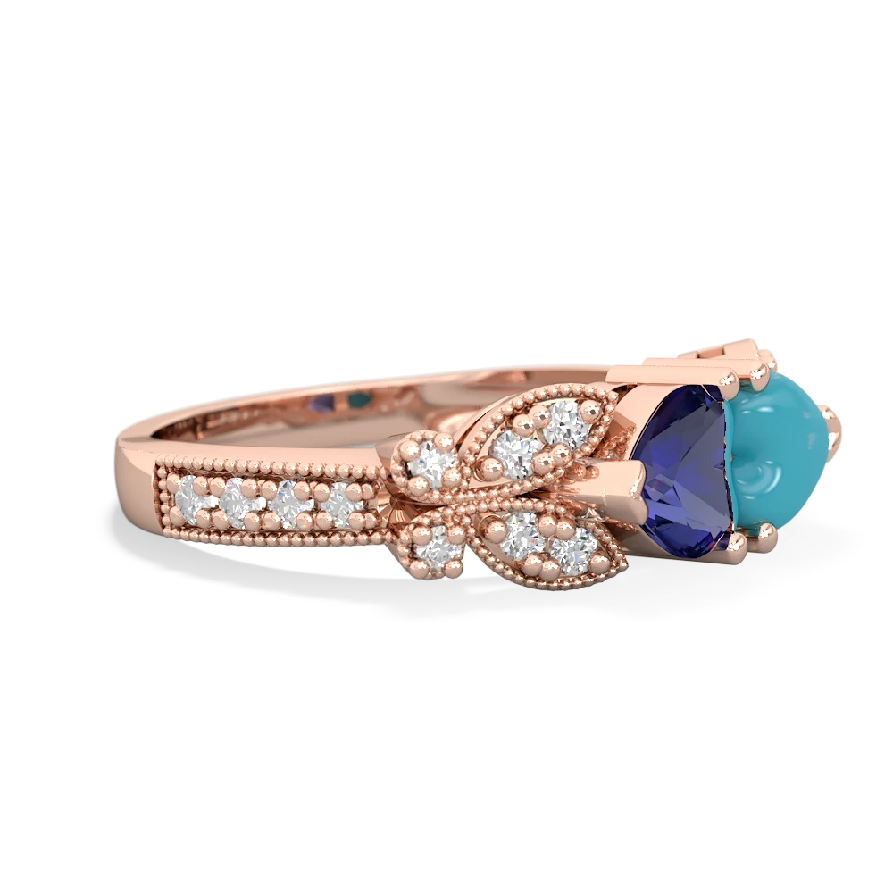 Lab Sapphire Diamond Butterflies 14K Rose Gold ring R5601