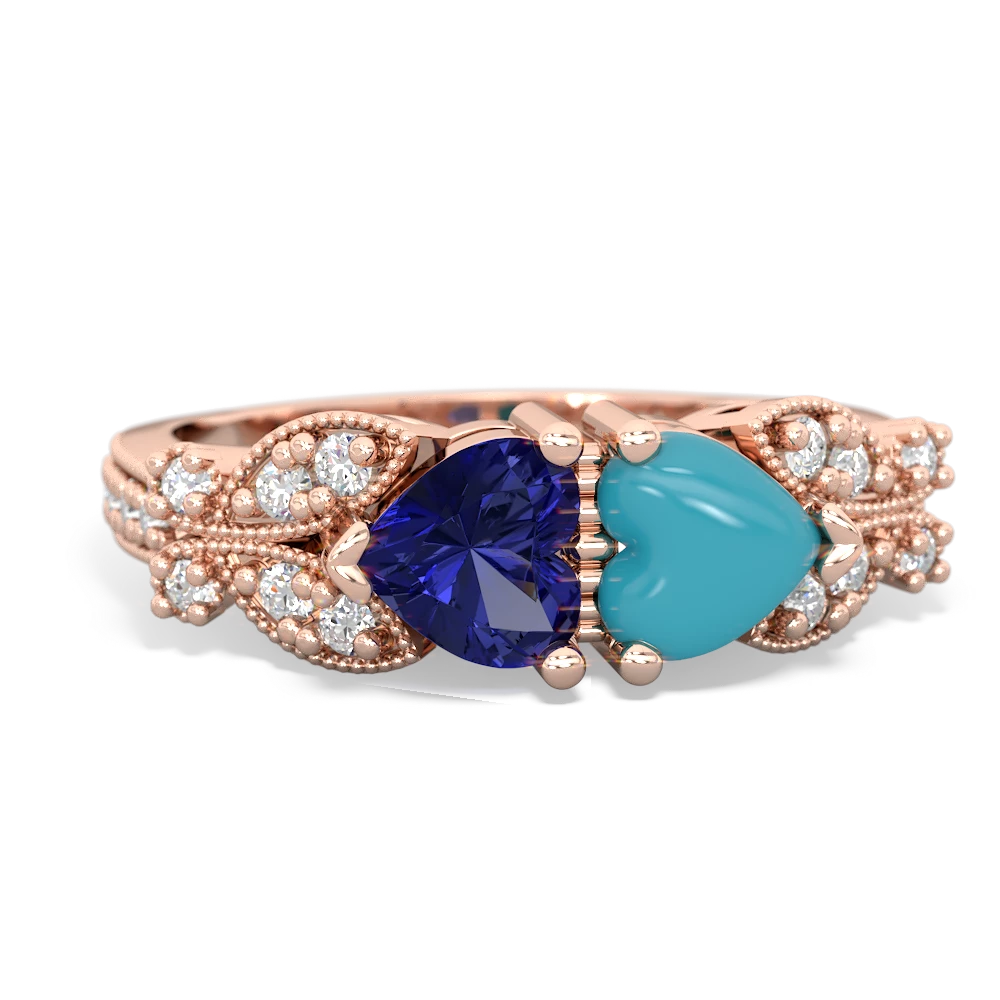 Lab Sapphire Diamond Butterflies 14K Rose Gold ring R5601