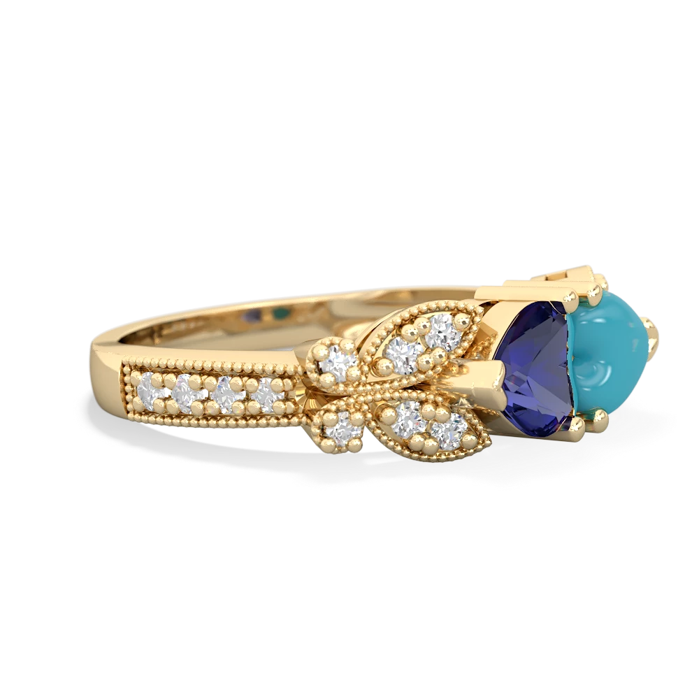 Lab Sapphire Diamond Butterflies 14K Yellow Gold ring R5601