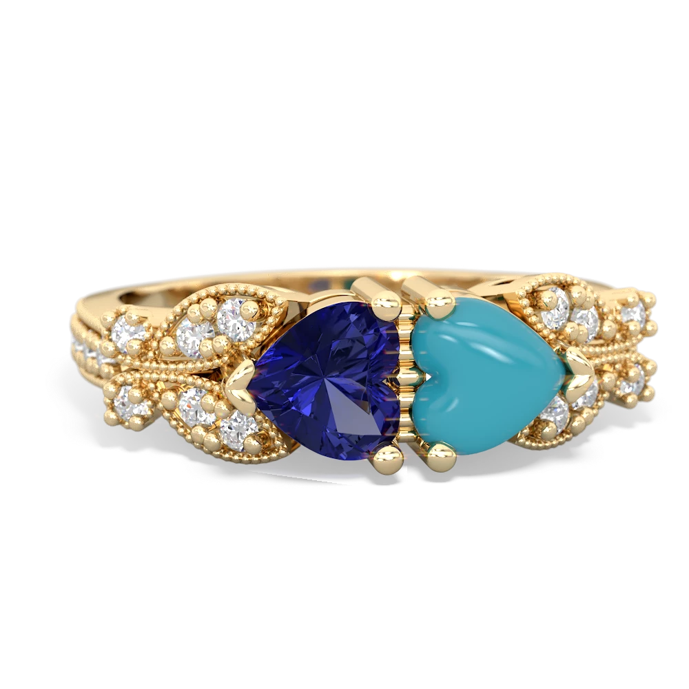 Lab Sapphire Diamond Butterflies 14K Yellow Gold ring R5601