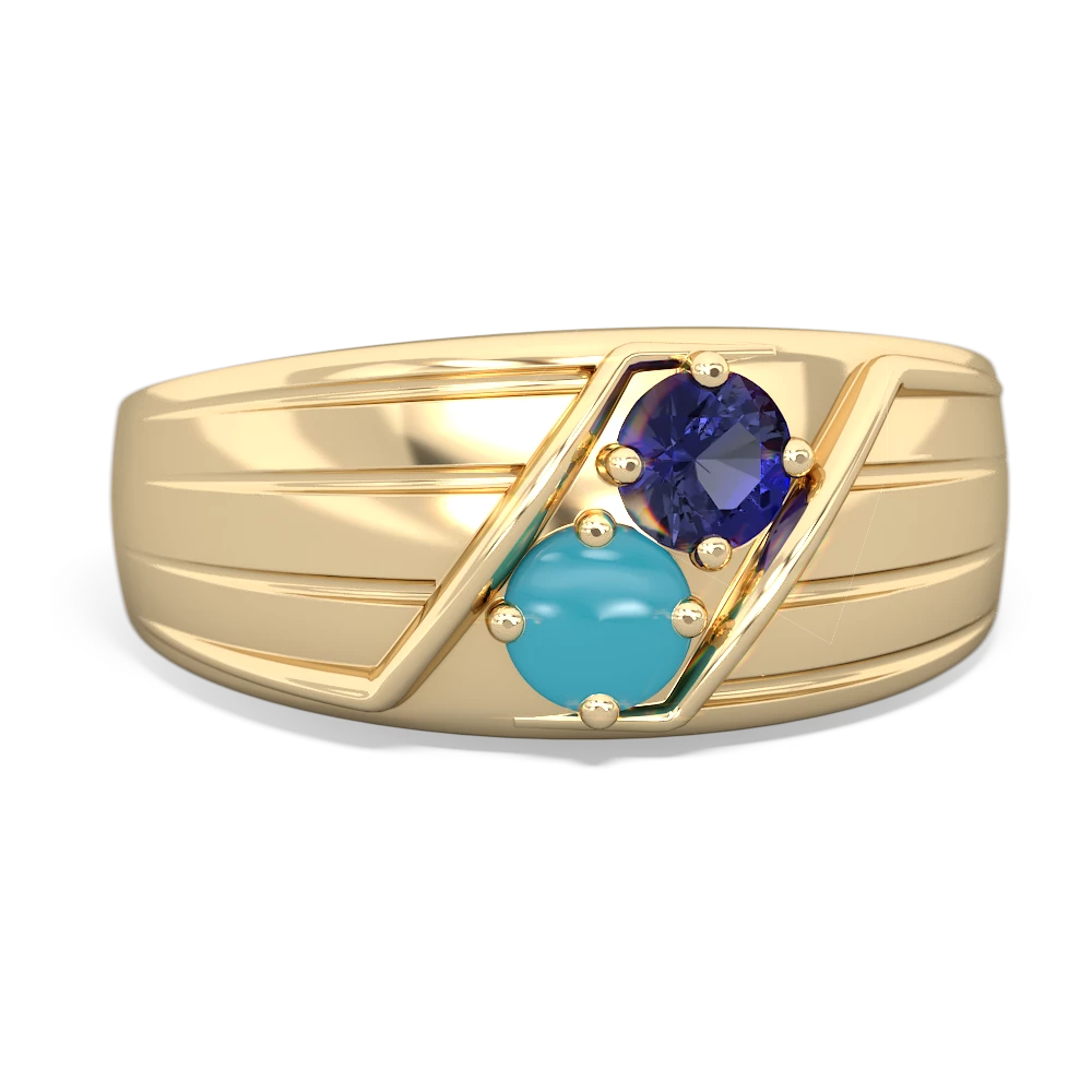 Lab Sapphire Men's Streamline 14K Yellow Gold ring R0460