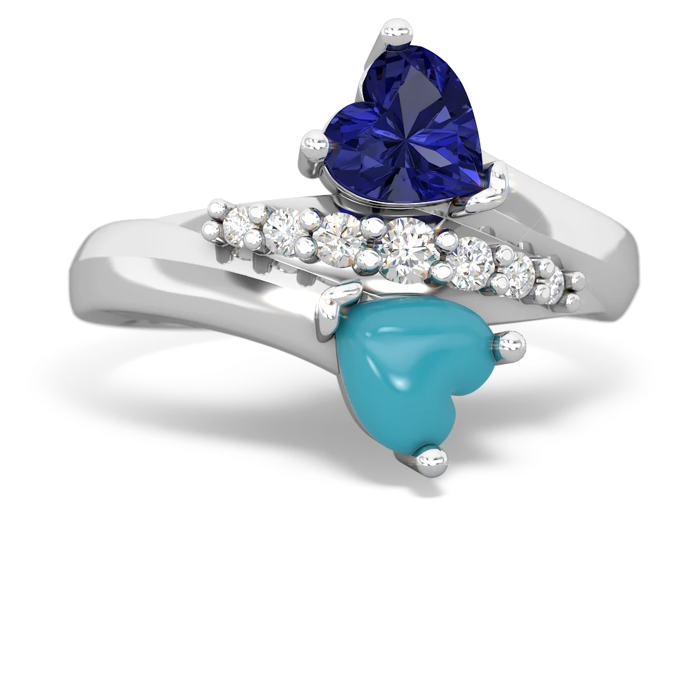 Lab Sapphire Heart To Heart 14K White Gold ring R2064