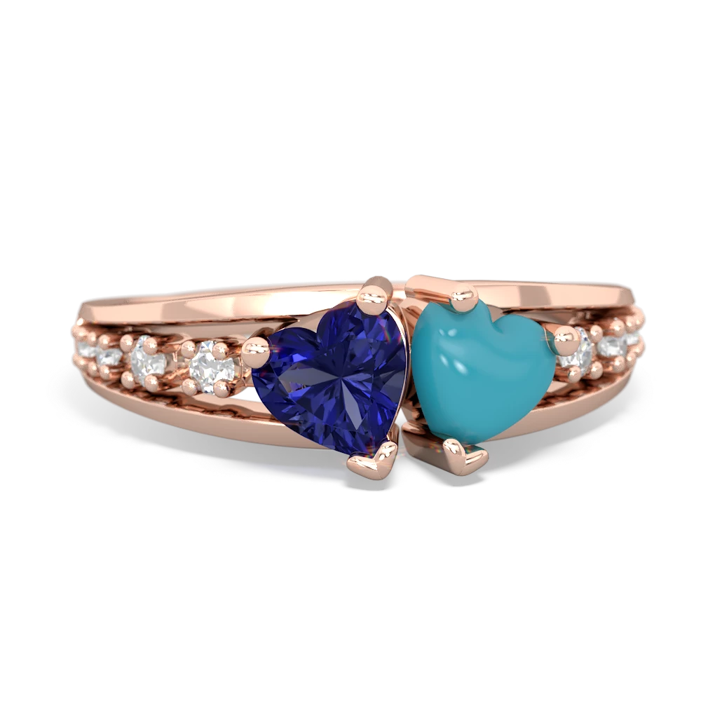 Lab Sapphire Heart To Heart 14K Rose Gold ring R3342