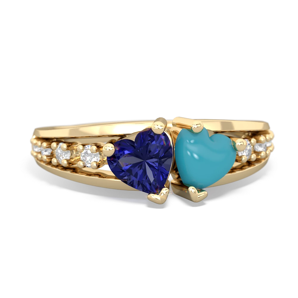 Lab Sapphire Heart To Heart 14K Yellow Gold ring R3342