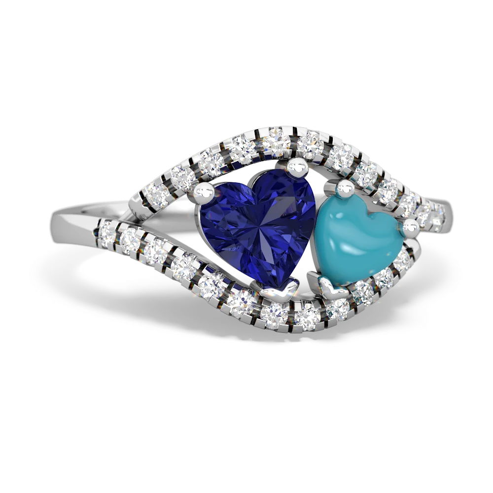 Lab Sapphire Mother And Child 14K White Gold ring R3010