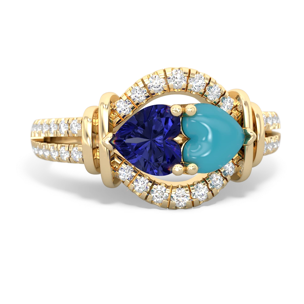 Lab Sapphire Art-Deco Keepsake 14K Yellow Gold ring R5630