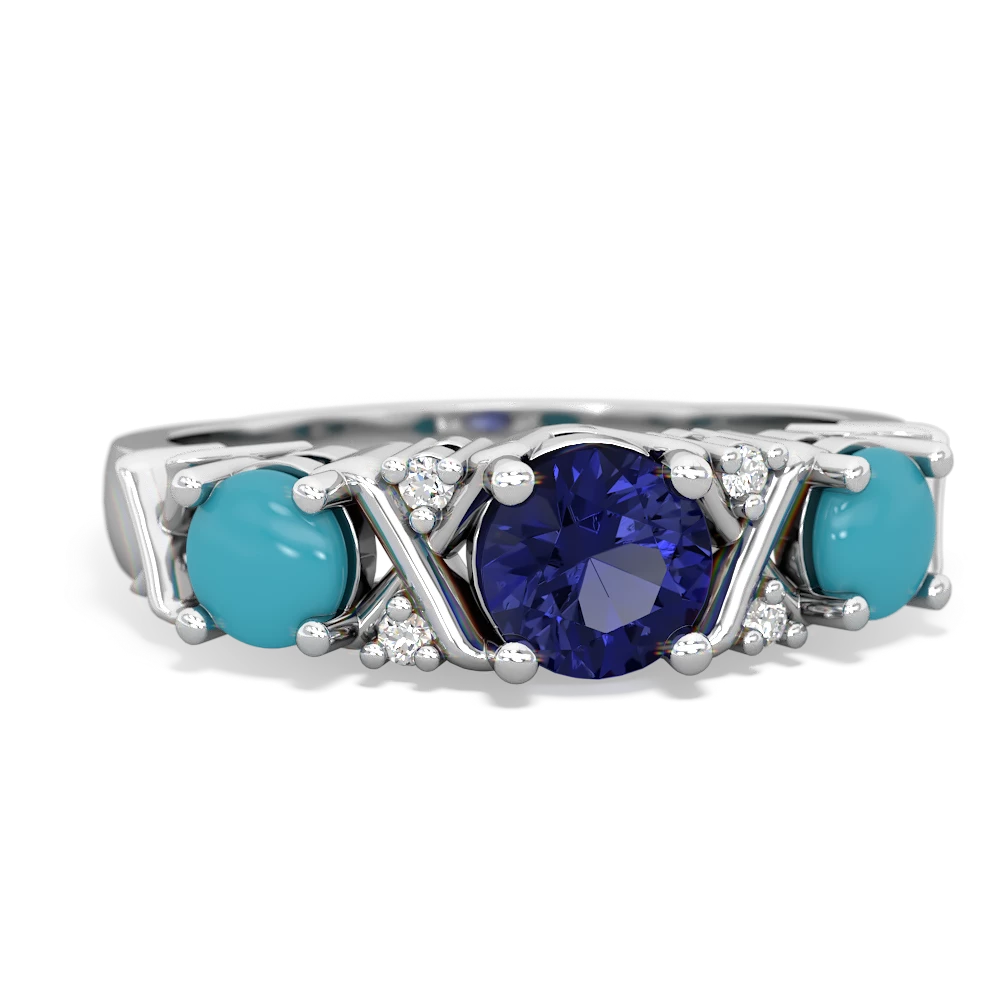 Lab Sapphire Hugs And Kisses 14K White Gold ring R5016