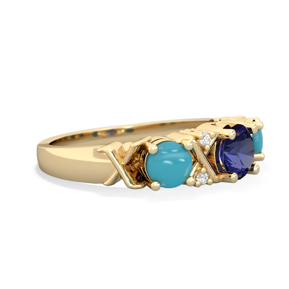 Lab Sapphire Hugs And Kisses 14K Yellow Gold ring R5016