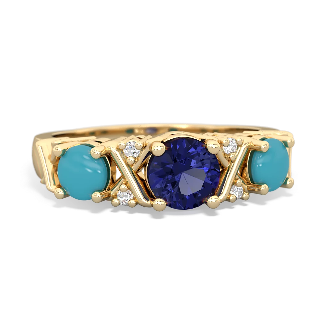 Lab Sapphire Hugs And Kisses 14K Yellow Gold ring R5016