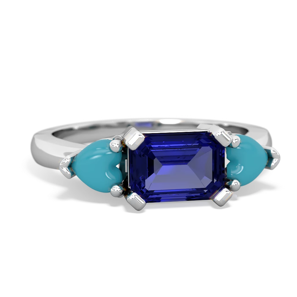 Lab Sapphire Three Stone 14K White Gold ring R5235