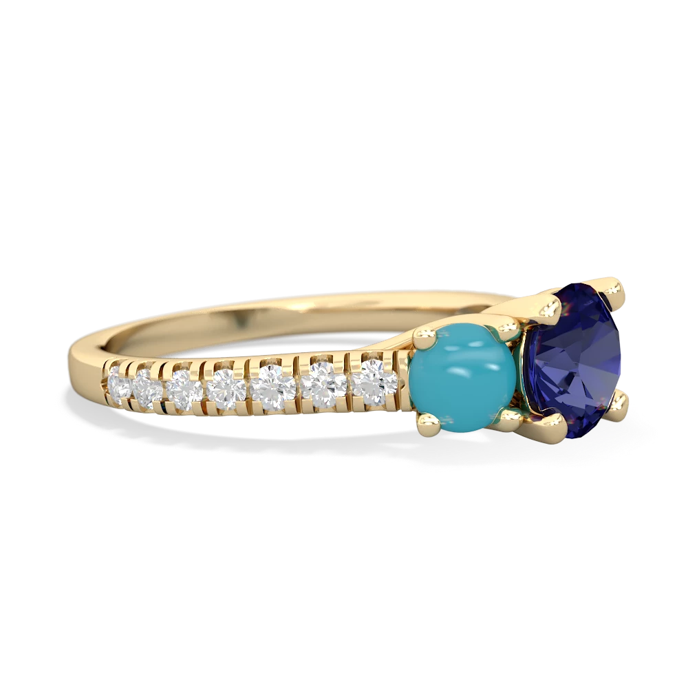 Lab Sapphire Pave Trellis 14K Yellow Gold ring R5500