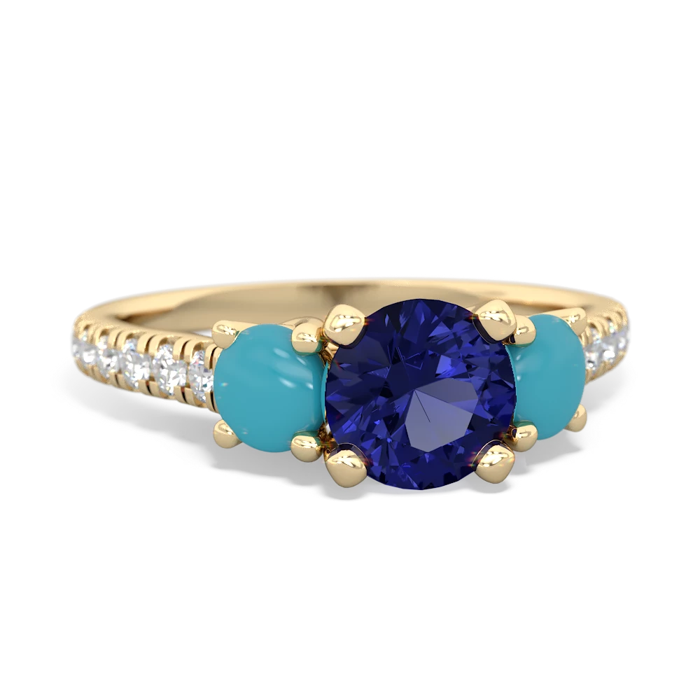 Lab Sapphire Pave Trellis 14K Yellow Gold ring R5500