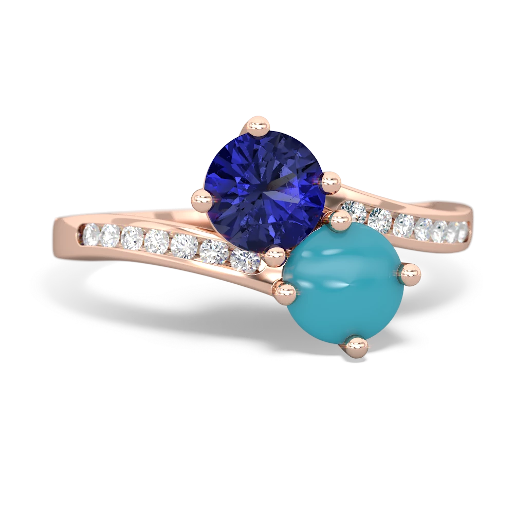 Lab Sapphire Channel Set Two Stone 14K Rose Gold ring R5303